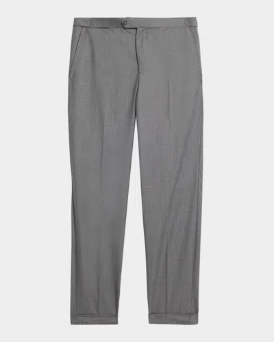 Isaia Men's Wool Twill Side-tab Trousers In Gray