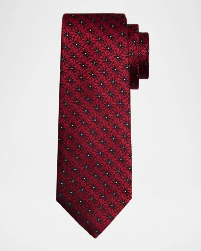 Isaia Men's Woven Leaves Silk Tie In Red