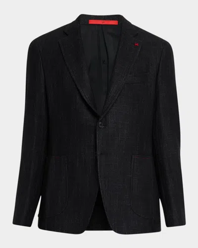 Isaia Men's Woven Textured Blazer In Black