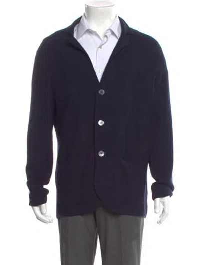 Pre-owned Isaia Merino Wool Collar Cardigan In Blue