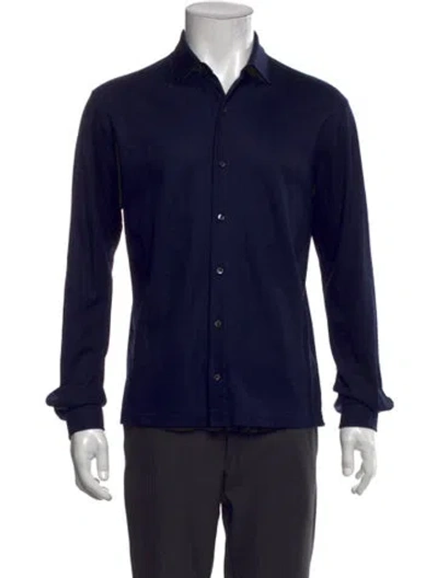 Pre-owned Isaia Merino Wool Long Sleeve Shirt In Blue