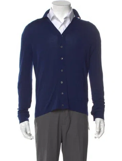 Pre-owned Isaia Merino Wool V-neck Cardigan In Blue