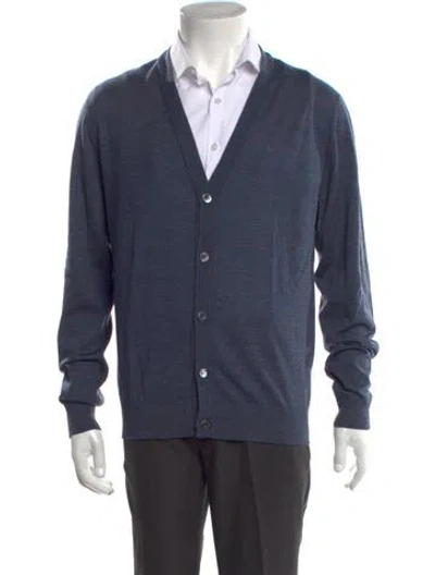 Pre-owned Isaia Merino Wool V-neck Cardigan In Blue