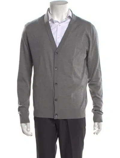 Pre-owned Isaia Merino Wool V-neck Cardigan In Grey