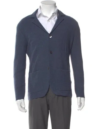Pre-owned Isaia Merino Wool V-neck Cardigan W/ Tags In Blue