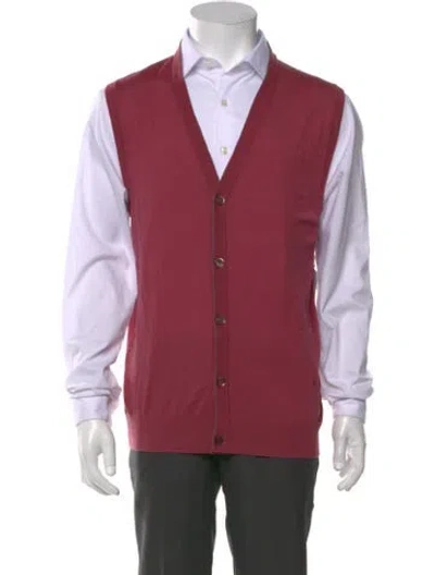 Pre-owned Isaia Merino Wool V-neck Sweater Vest In Burgundy