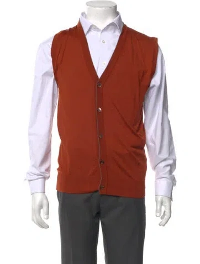Pre-owned Isaia Merino Wool V-neck Sweater Vest In Orange