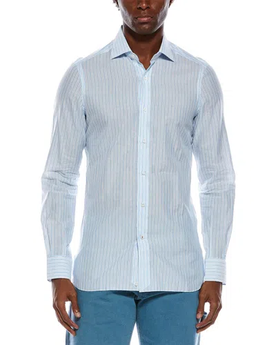 Isaia Milano Linen-blend Shirt In Blue