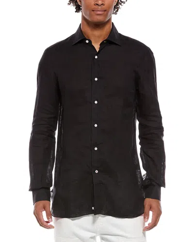 Isaia Milano Mix Linen Dress Shirt In Black