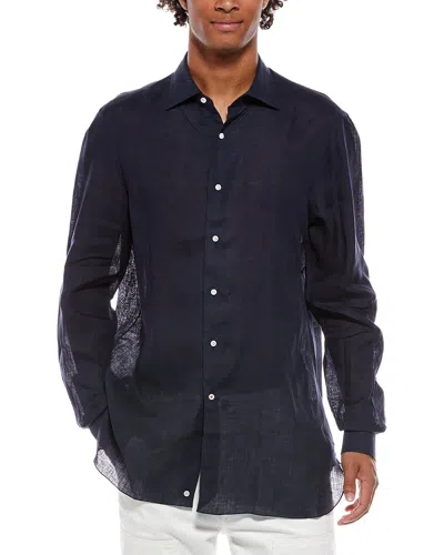 Isaia Milano Mix Linen Dress Shirt In Blue