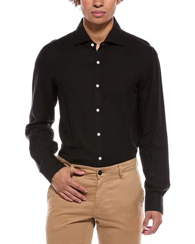 Isaia Mix Cashmere-blend Sport Shirt In Black