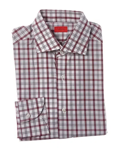 Isaia Mix Dress Shirt In Burgundy