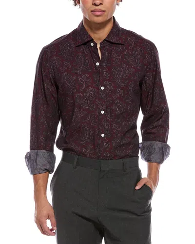 Isaia Mix Sport Shirt In Burgundy
