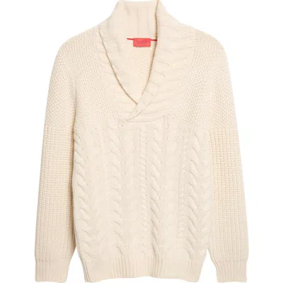 Isaia Mixed Stitch Shawl Collar Cashmere Sweater In White