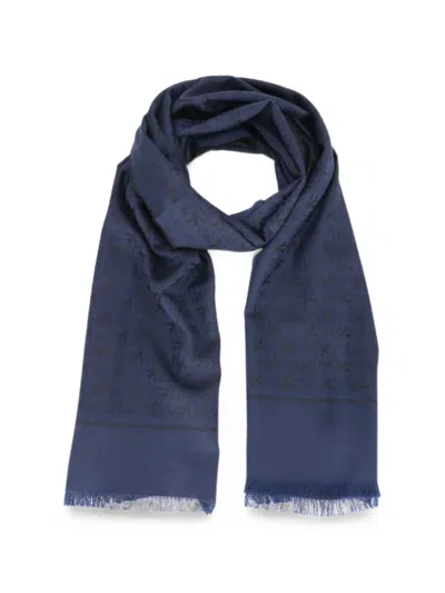 Isaia Monogram-print Frayed Scarf In Blue