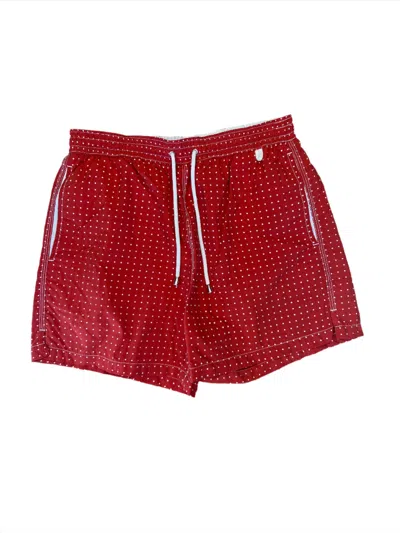 Isaia New Mens Red White Dotted Swim Trunk