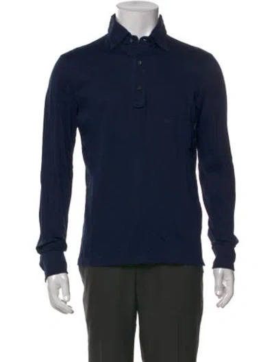 Pre-owned Isaia Patterned Collar Polo Shirt In Blue