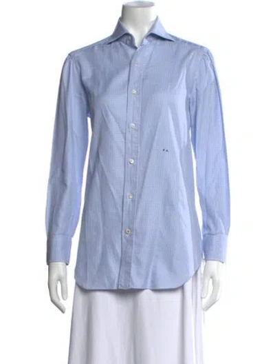 Pre-owned Isaia Patterned Long Sleeve Button-up Top In Blue