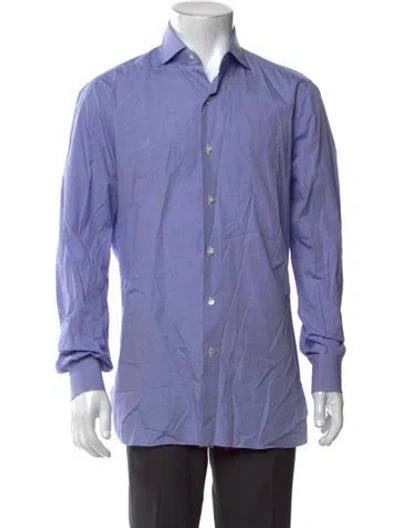Pre-owned Isaia Patterned Long Sleeve Dress Shirt In Blue