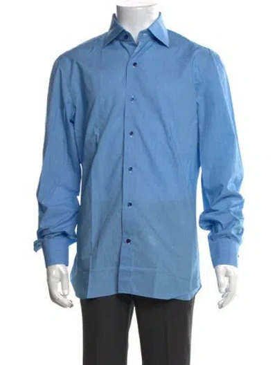 Pre-owned Isaia Patterned Long Sleeve Dress Shirt In Blue