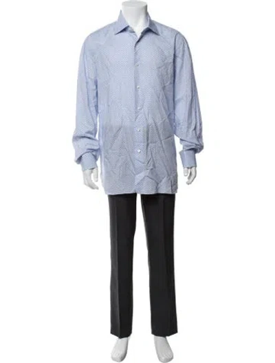 Pre-owned Isaia Patterned Long Sleeve Dress Shirt In Blue