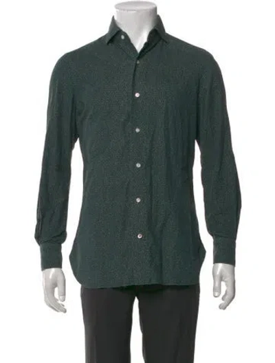Pre-owned Isaia Patterned Long Sleeve Dress Shirt In Green