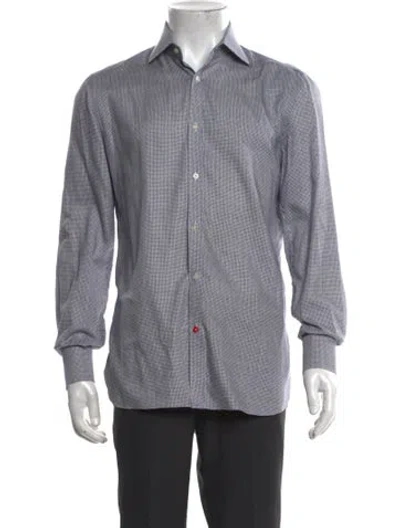Pre-owned Isaia Patterned Long Sleeve Dress Shirt In Grey