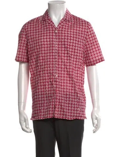 Pre-owned Isaia Patterned Short Sleeve Shirt W/ Tags In Red