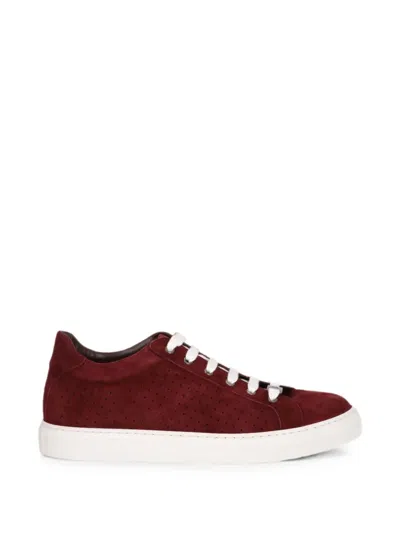 Isaia Perforated Suede Low-tops Sneakers In Red