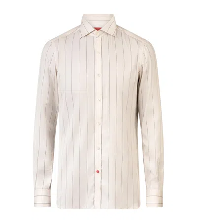 Isaia Pinstripe Sport Shirt In White