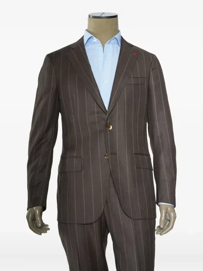 Isaia Pinstripe Wool Single-breasted Suit In Brown