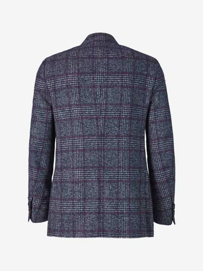 Isaia Plaid Pattern Blazer In Midnight Blue