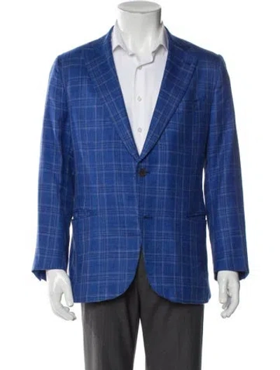 Pre-owned Isaia Plaid Print Blazer In Blue
