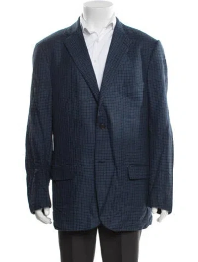 Pre-owned Isaia Plaid Print Blazer In Blue