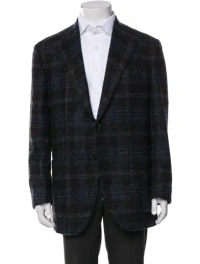 Pre-owned Isaia Plaid Print Blazer In Blue