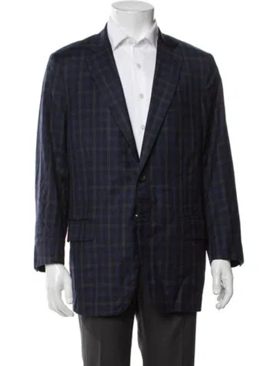 Pre-owned Isaia Plaid Print Blazer In Blue