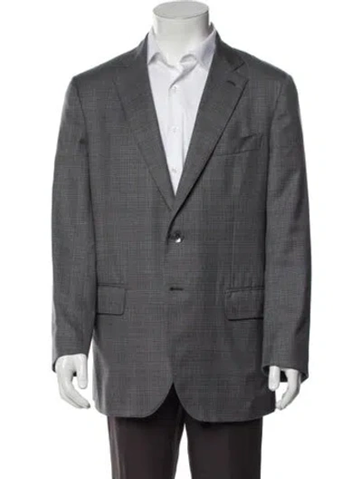 Pre-owned Isaia Plaid Print Blazer In Gray