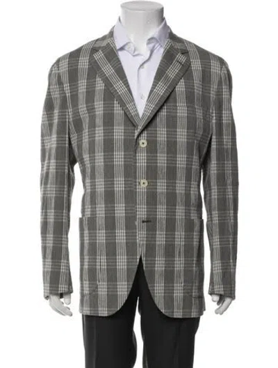 Pre-owned Isaia Plaid Print Blazer In Grey