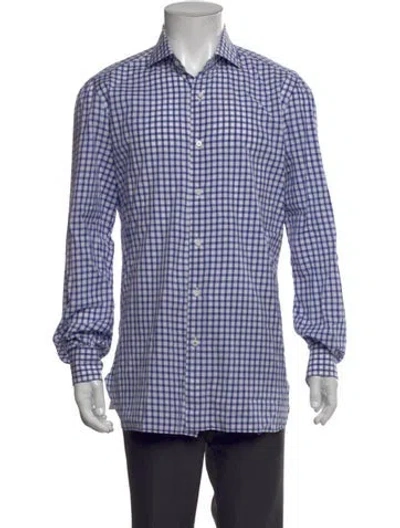 Pre-owned Isaia Plaid Print Long Sleeve Dress Shirt In Blue