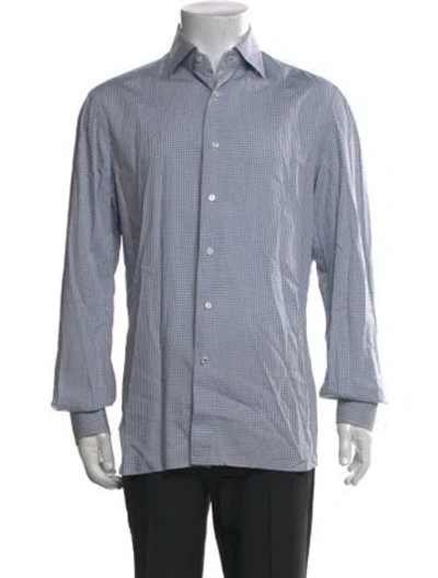 Pre-owned Isaia Plaid Print Long Sleeve Dress Shirt In Blue