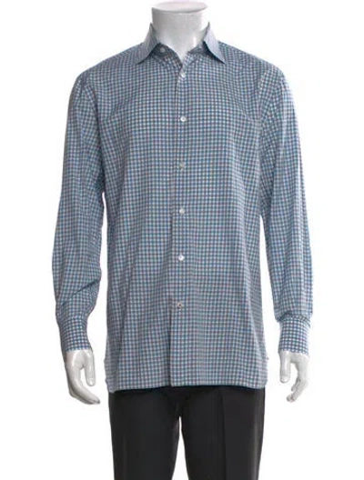 Pre-owned Isaia Plaid Print Long Sleeve Dress Shirt In Blue