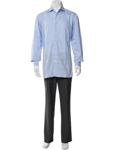 Pre-owned Isaia Plaid Print Long Sleeve Dress Shirt In Blue