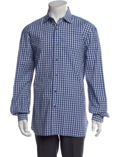 Pre-owned Isaia Plaid Print Long Sleeve Dress Shirt In Blue