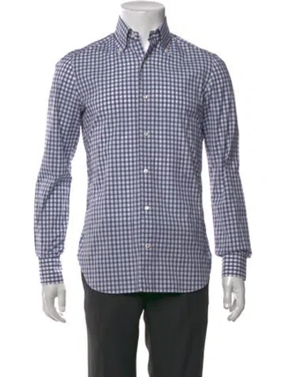 Pre-owned Isaia Plaid Print Long Sleeve Dress Shirt In Blue