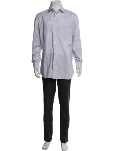 Pre-owned Isaia Plaid Print Long Sleeve Dress Shirt In Blue