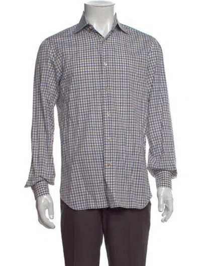 Pre-owned Isaia Plaid Print Long Sleeve Dress Shirt In Brown