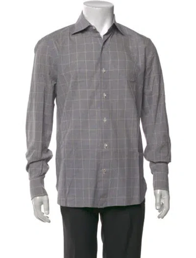 Pre-owned Isaia Plaid Print Long Sleeve Dress Shirt In Brown/green
