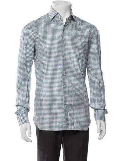 Pre-owned Isaia Plaid Print Long Sleeve Dress Shirt In Gray