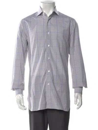 Pre-owned Isaia Plaid Print Long Sleeve Dress Shirt In Gray