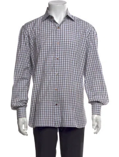 Pre-owned Isaia Plaid Print Long Sleeve Dress Shirt In Green